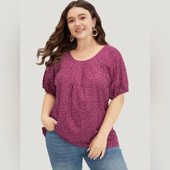 BloomChic Tops - NWT BloomChic Polka Dot Pleated Round Neck Puff Sleeve Blouse Size 28/5X